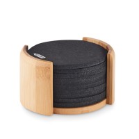 RPET coasters in bamboo holder