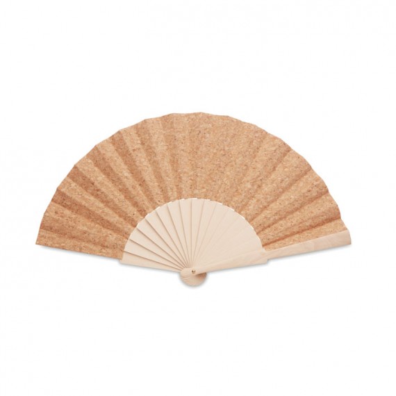 Wood hand fan with cork fabric