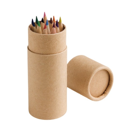 CYLINDER. Pencil box with 12 coloured pencils