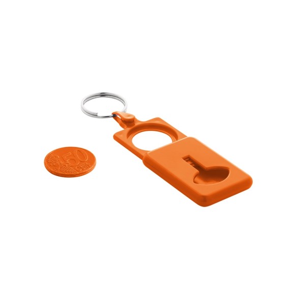 BUS. Coin-shaped keyring for supermarket trolley