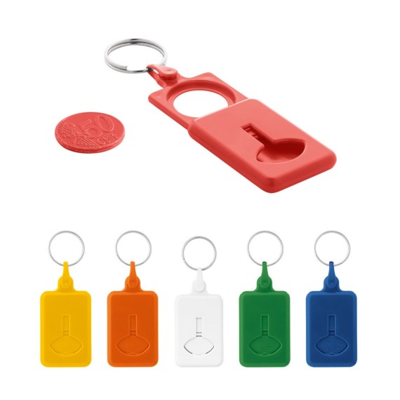 BUS. Coin-shaped keyring for supermarket trolley