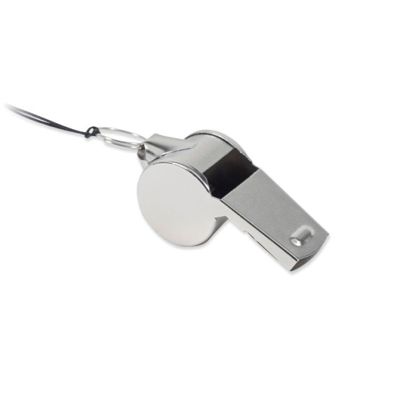 Metal whistle with lanyard