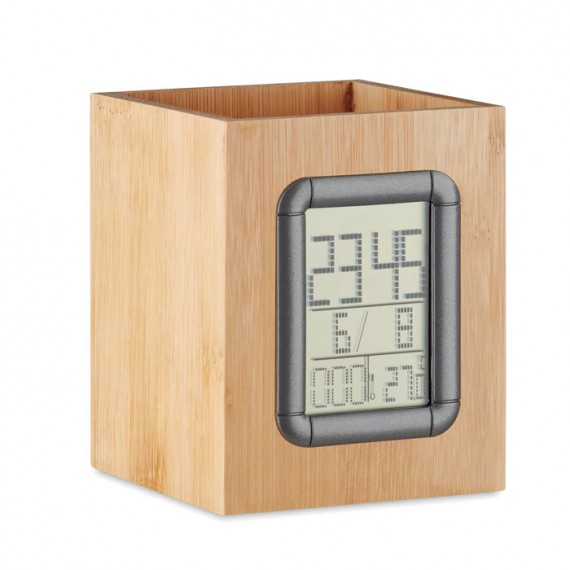 Bamboo penholder and LCD clock