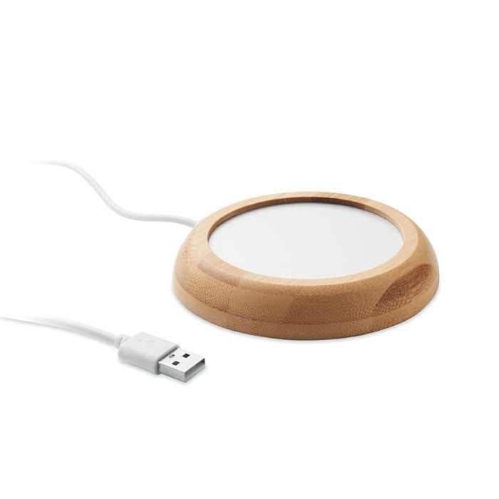 Bamboo mug warmer with USB