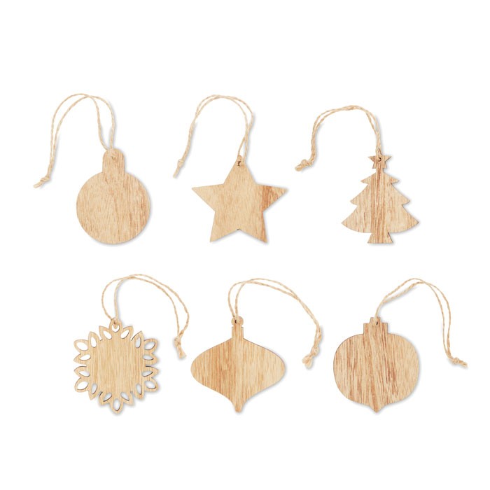 Set of wooden Xmas ornaments